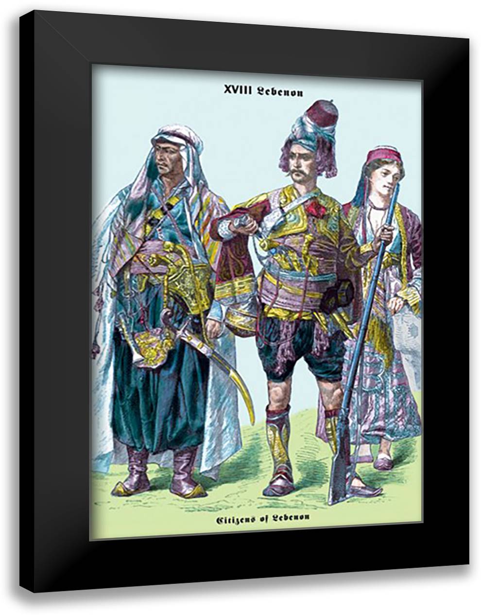 Citizens of Lebanon, 19th Century 16x22 Black Modern Wood Framed Art Print Poster by Brown, Richard