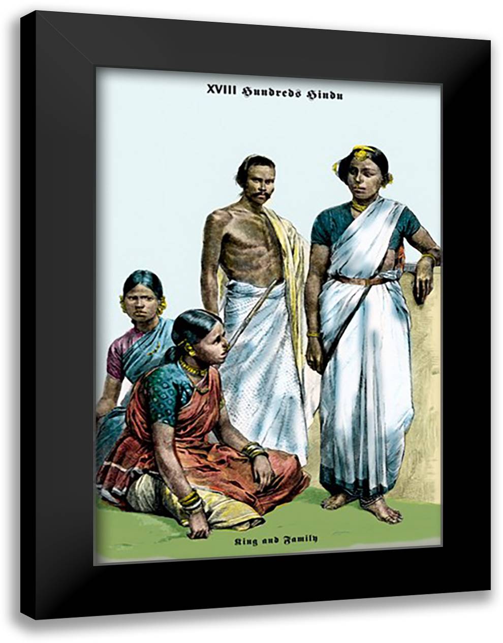 Hindu King and Family, 19th Century 16x22 Black Modern Wood Framed Art Print Poster by Brown, Richard