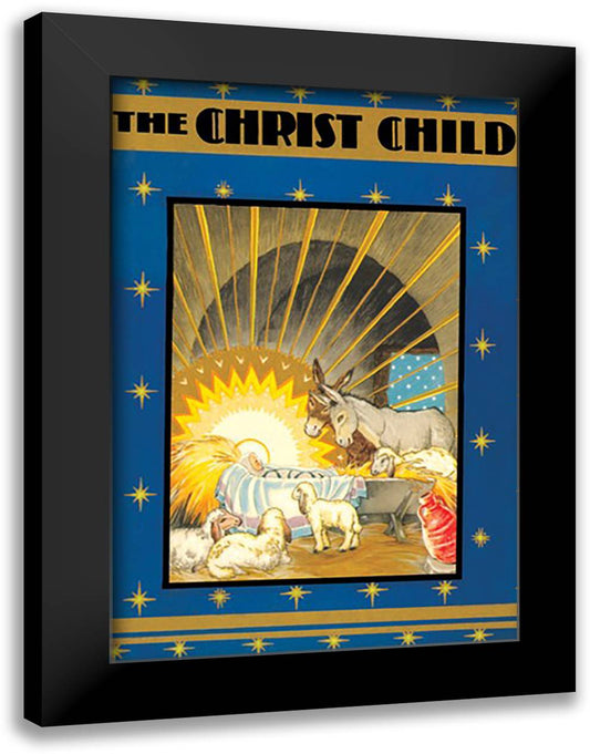 Baby Jesus in the Manger 16x22 Black Modern Wood Framed Art Print Poster