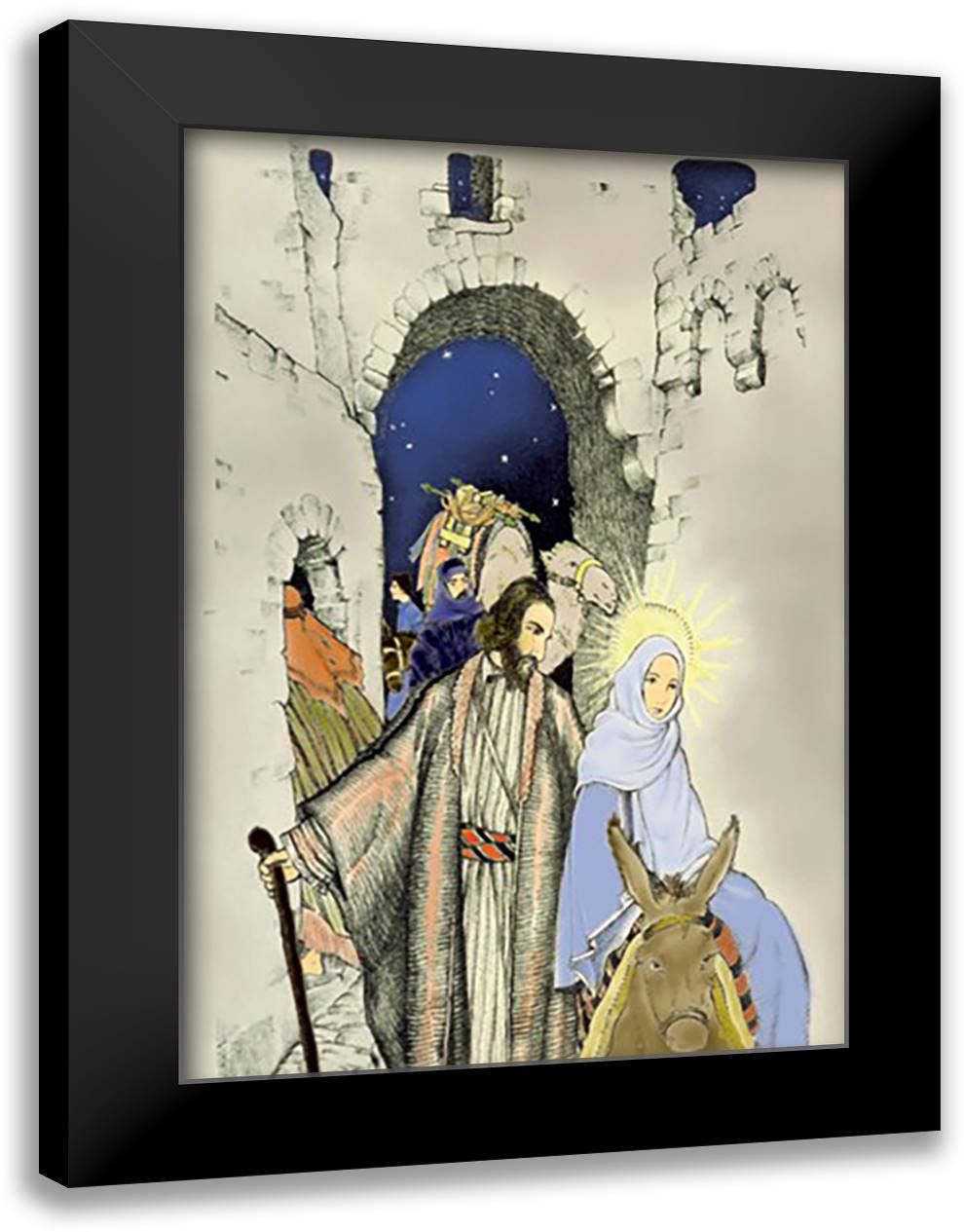 Joseph and Mary Entering Bethlehem 16x22 Black Modern Wood Framed Art Print Poster