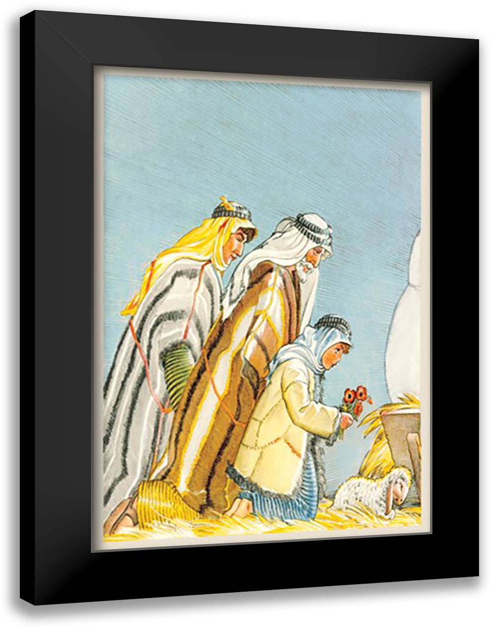 Shepherds Admiring the New Born Baby 16x22 Black Modern Wood Framed Art Print Poster