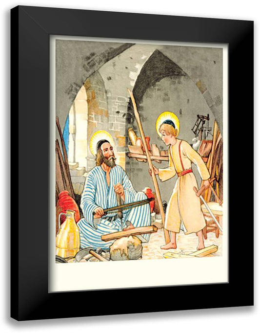 Joseph and the Child Jesus 16x22 Black Modern Wood Framed Art Print Poster
