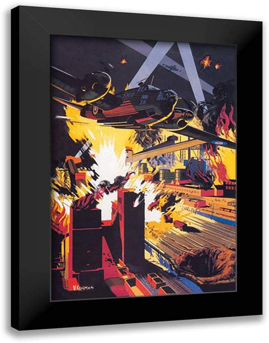 Germany Flies Again! Bombing Raid 16x22 Black Modern Wood Framed Art Print Poster