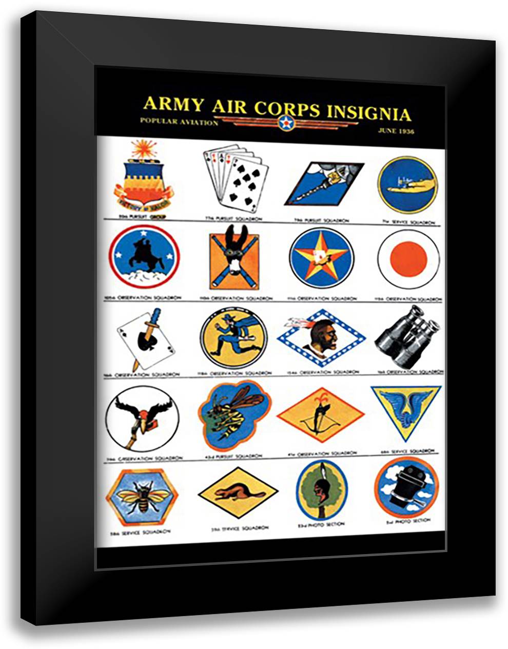 Army Air Corps Insignia 16x22 Black Modern Wood Framed Art Print Poster