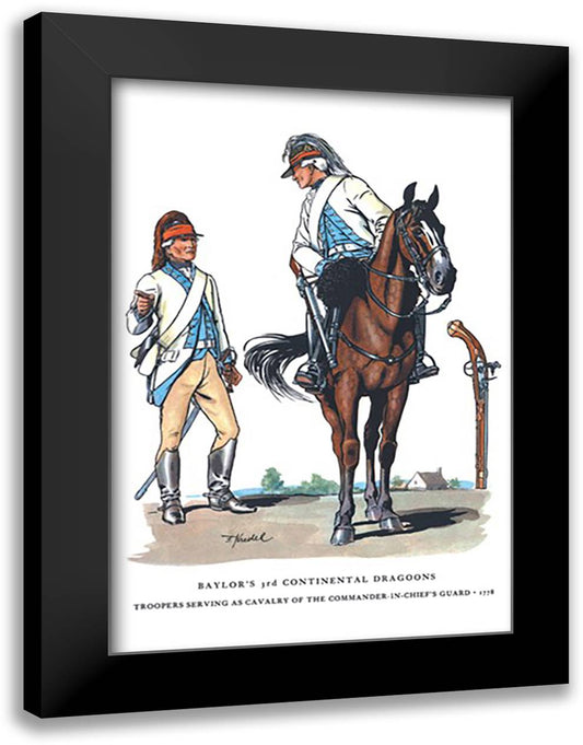 Baylor's Third Continental Dragoons: Troopers Serving as Cavalry of the Commander in Chief's Guard, 1778 16x22 Black Modern Wood Framed Art Print Poster