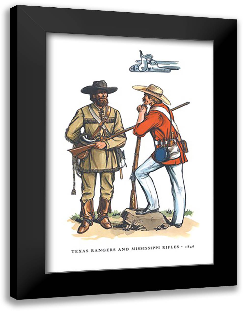 Texas Rangers and Mississippi Rifles, 1846 16x22 Black Modern Wood Framed Art Print Poster