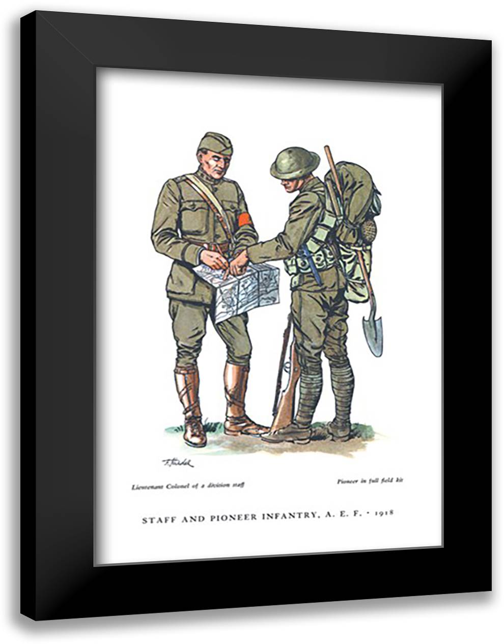 Staff and Pioneer Infantry, A. E. F. , 1918 16x22 Black Modern Wood Framed Art Print Poster