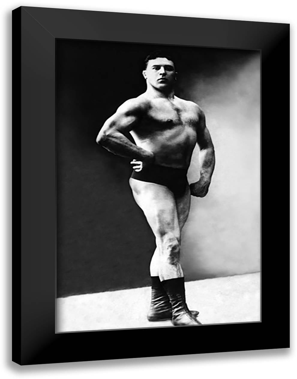 Bodybuilder's Shadowed Front and Partial Right Profile 16x22 Black Modern Wood Framed Art Print Poster