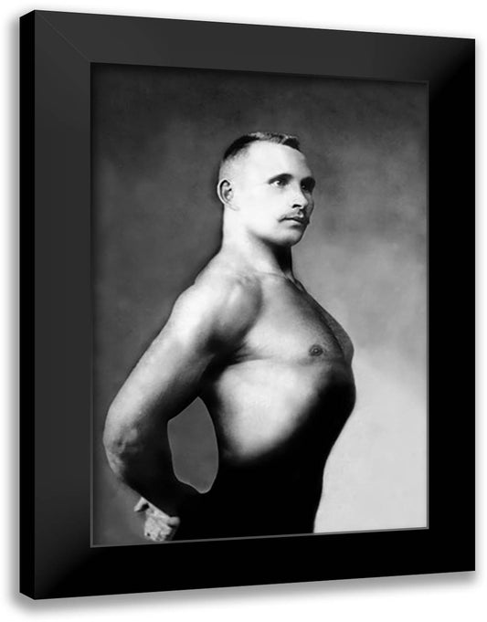 Right Profile of Bodybuilder from the Waist Up 16x22 Black Modern Wood Framed Art Print Poster