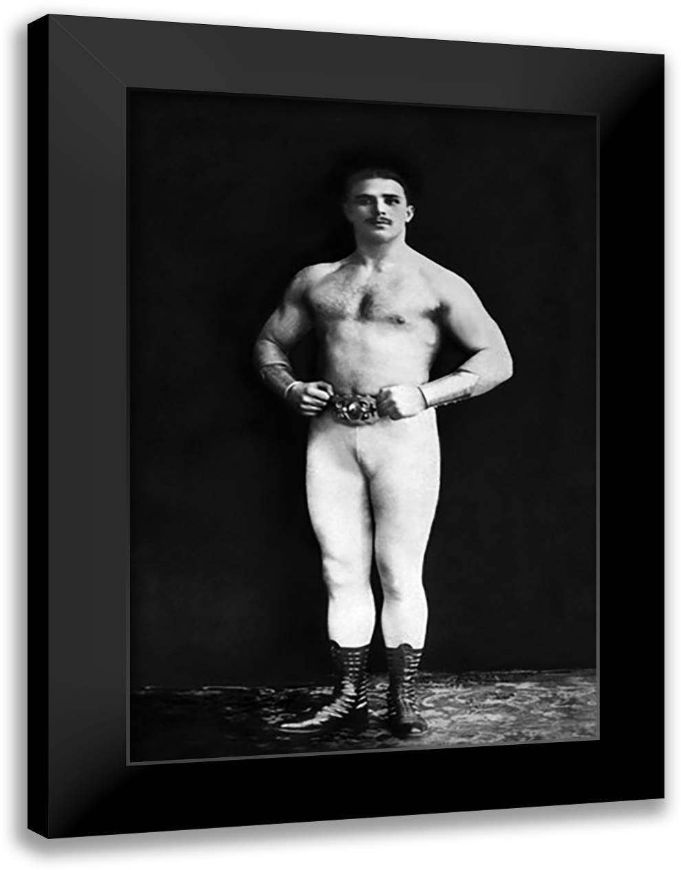 Bodybuilder in Leotard and Boots 16x22 Black Modern Wood Framed Art Print Poster