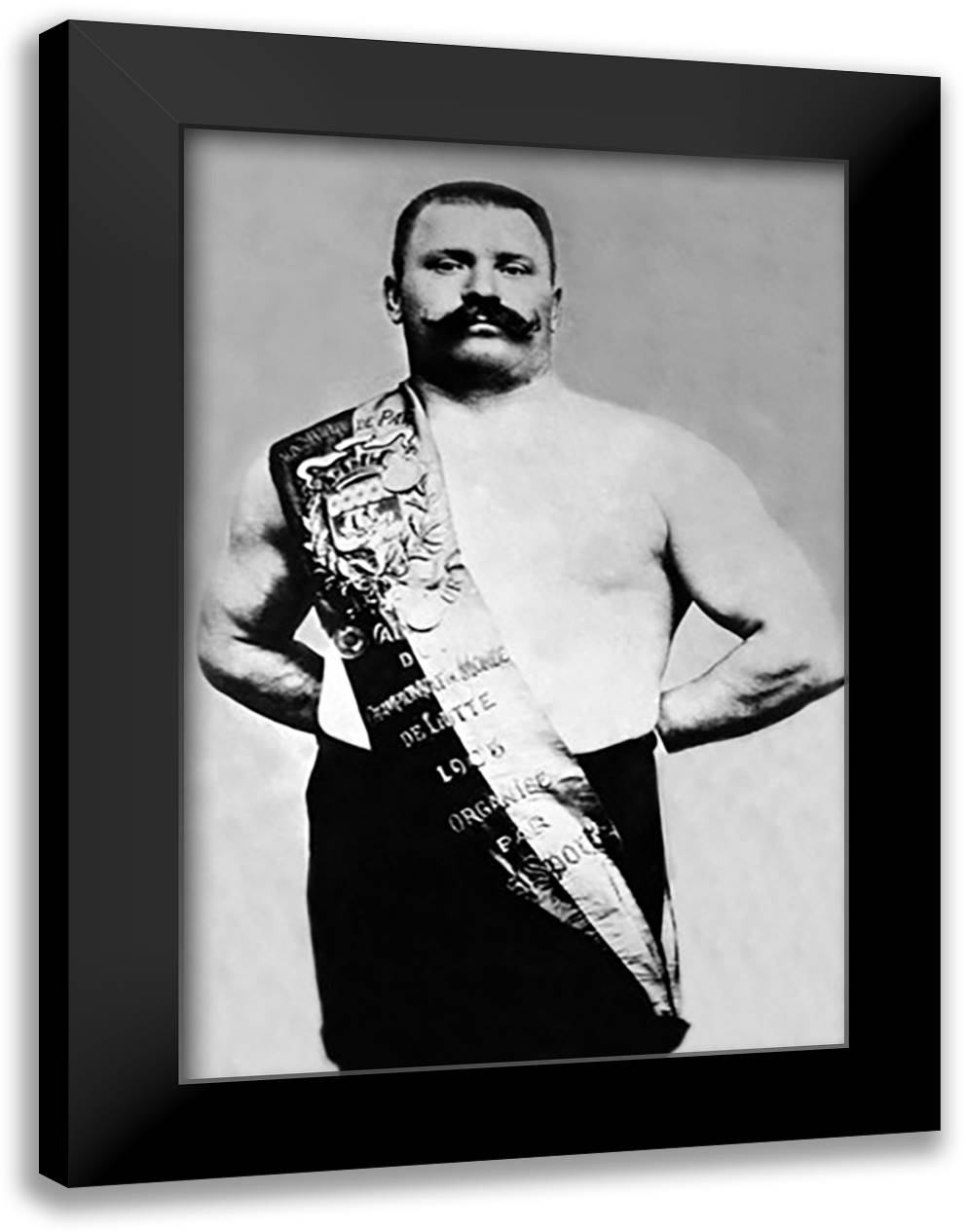 Bodybuilder Wearing Bandolier of Victory 16x22 Black Modern Wood Framed Art Print Poster