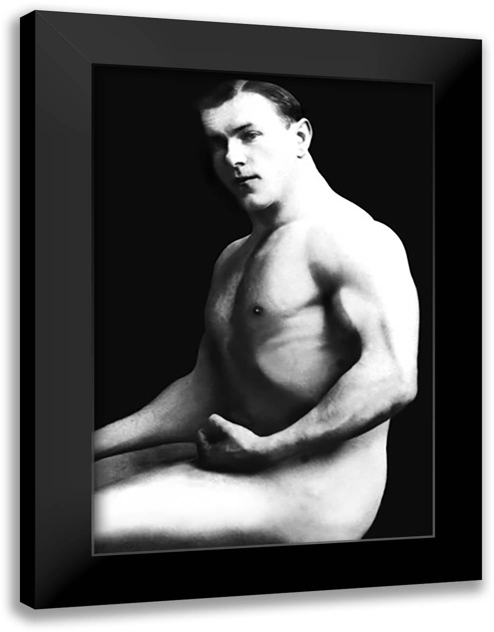 Arm Curl from Seated Pose 16x22 Black Modern Wood Framed Art Print Poster