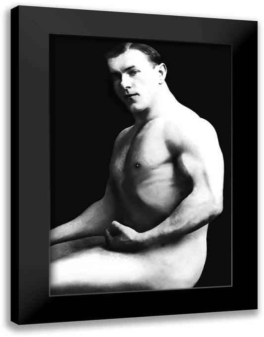 Arm Curl from Seated Pose 16x22 Black Modern Wood Framed Art Print Poster