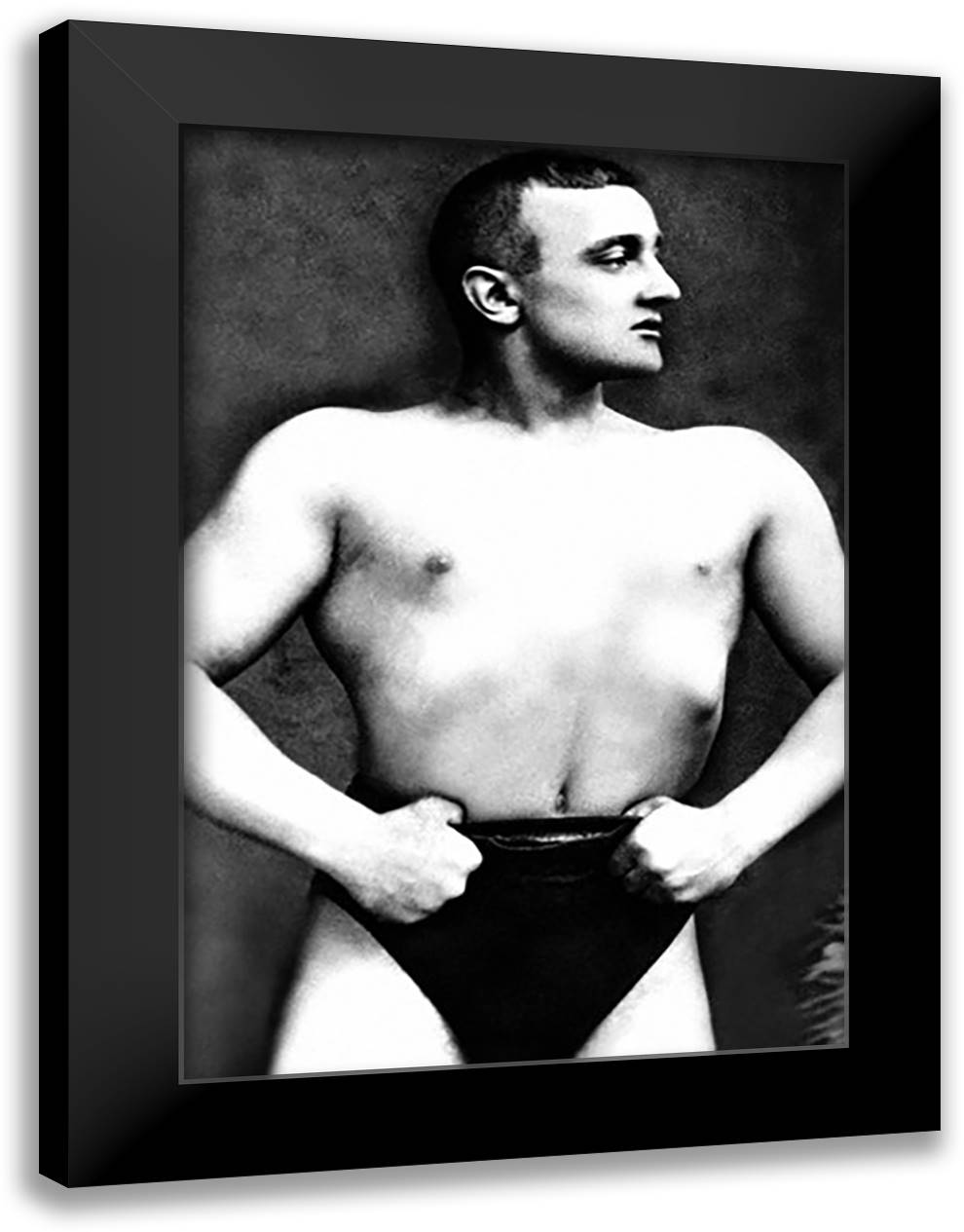 Bodybuilder with Thumbs Tucked in Belt 16x22 Black Modern Wood Framed Art Print Poster