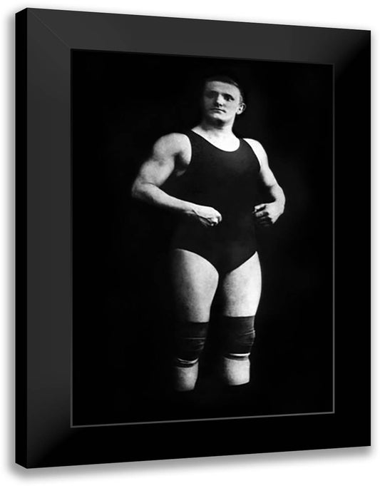 Bodybuilder in Wrestling Outfit and Knee Pads 16x22 Black Modern Wood Framed Art Print Poster