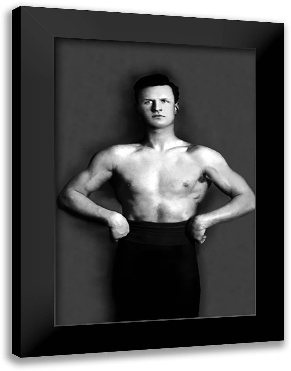 Bodybuilder in Pants with Bared Torso 16x22 Black Modern Wood Framed Art Print Poster