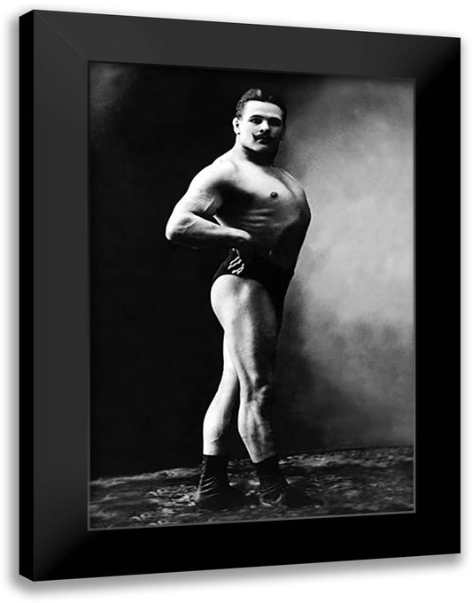 Bodybuilder's Shadowed Front and Right Profile 16x22 Black Modern Wood Framed Art Print Poster