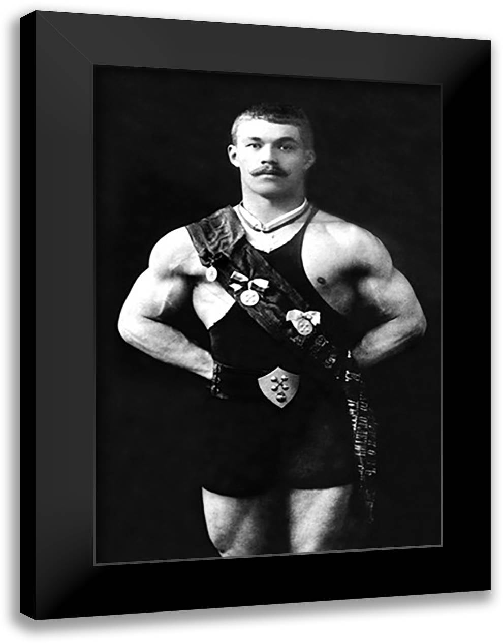 Bodybuilder in Sash 16x22 Black Modern Wood Framed Art Print Poster