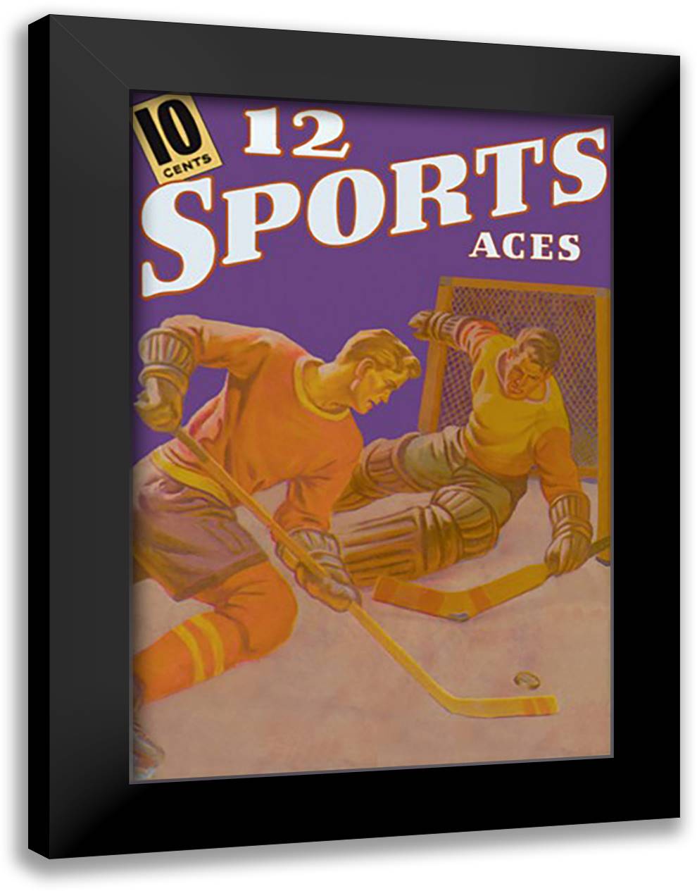 Player Rushing the Goalie 16x22 Black Modern Wood Framed Art Print Poster
