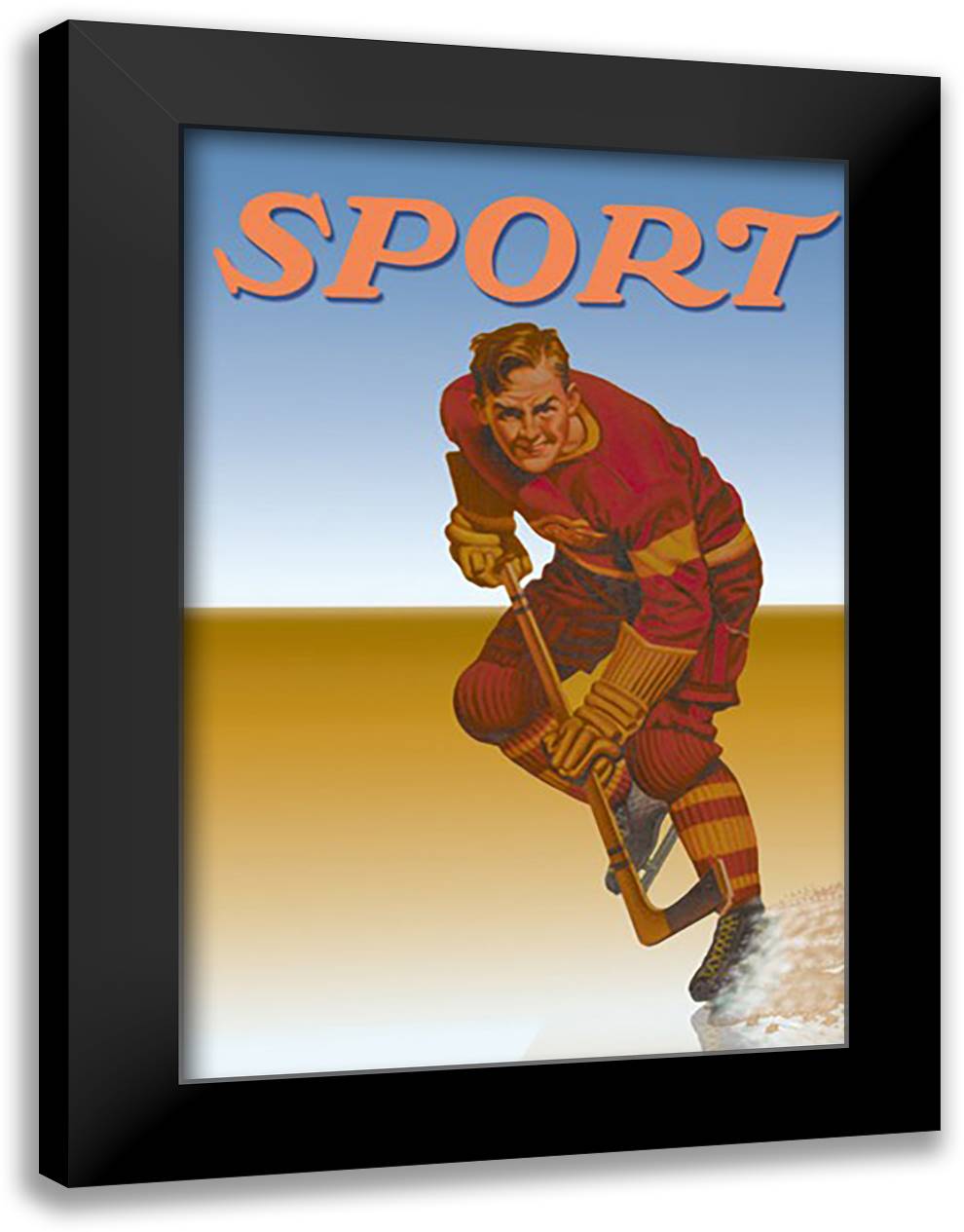 Hockey Player Shredding Ice 16x22 Black Modern Wood Framed Art Print Poster