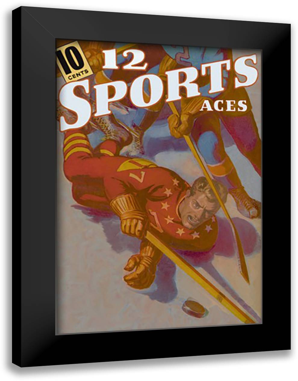 Hockey Player Down on the Ice 16x22 Black Modern Wood Framed Art Print Poster
