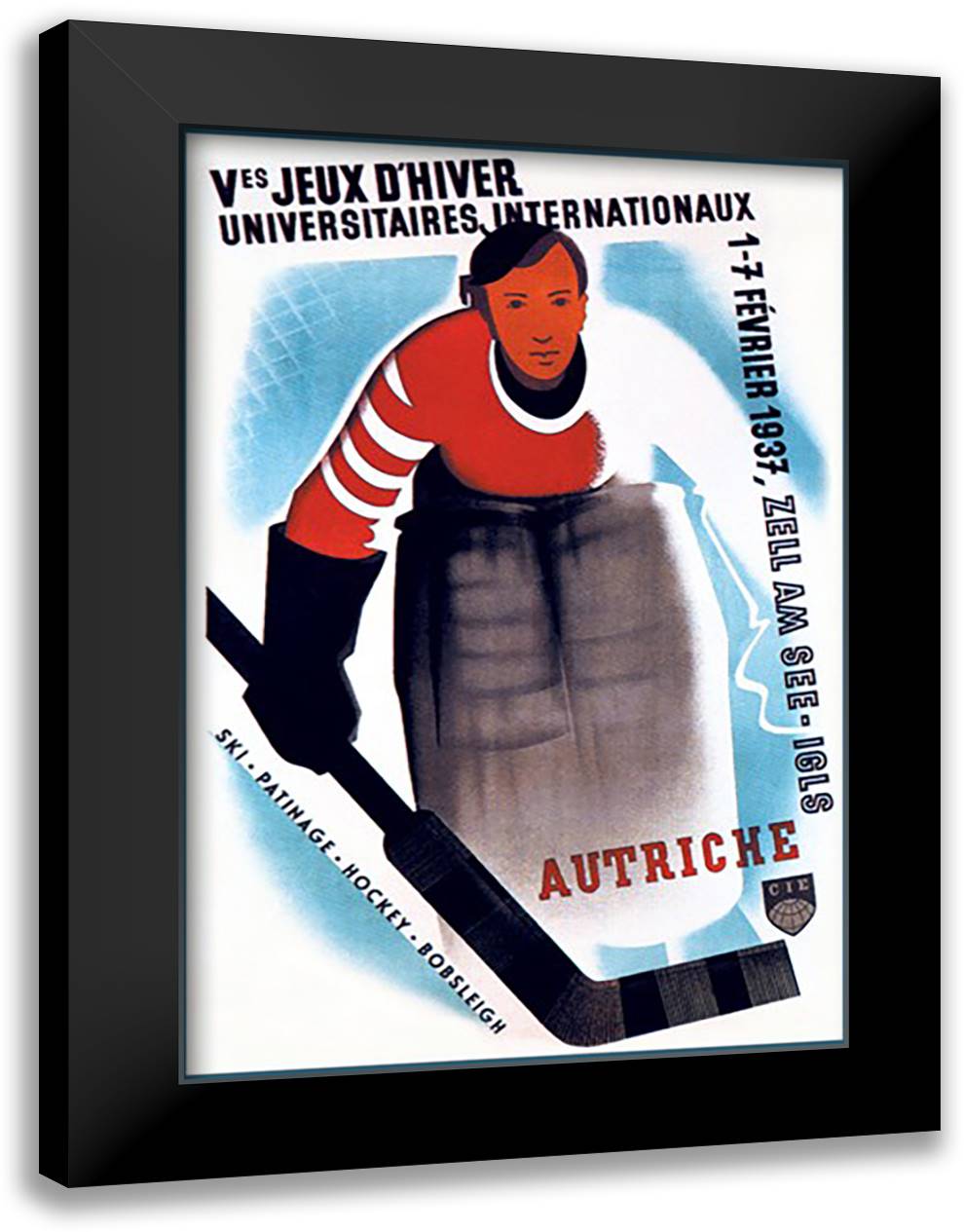 Jeux D'Hiver (International Collegiate Winter Olympic Games) 16x22 Black Modern Wood Framed Art Print Poster by Krali