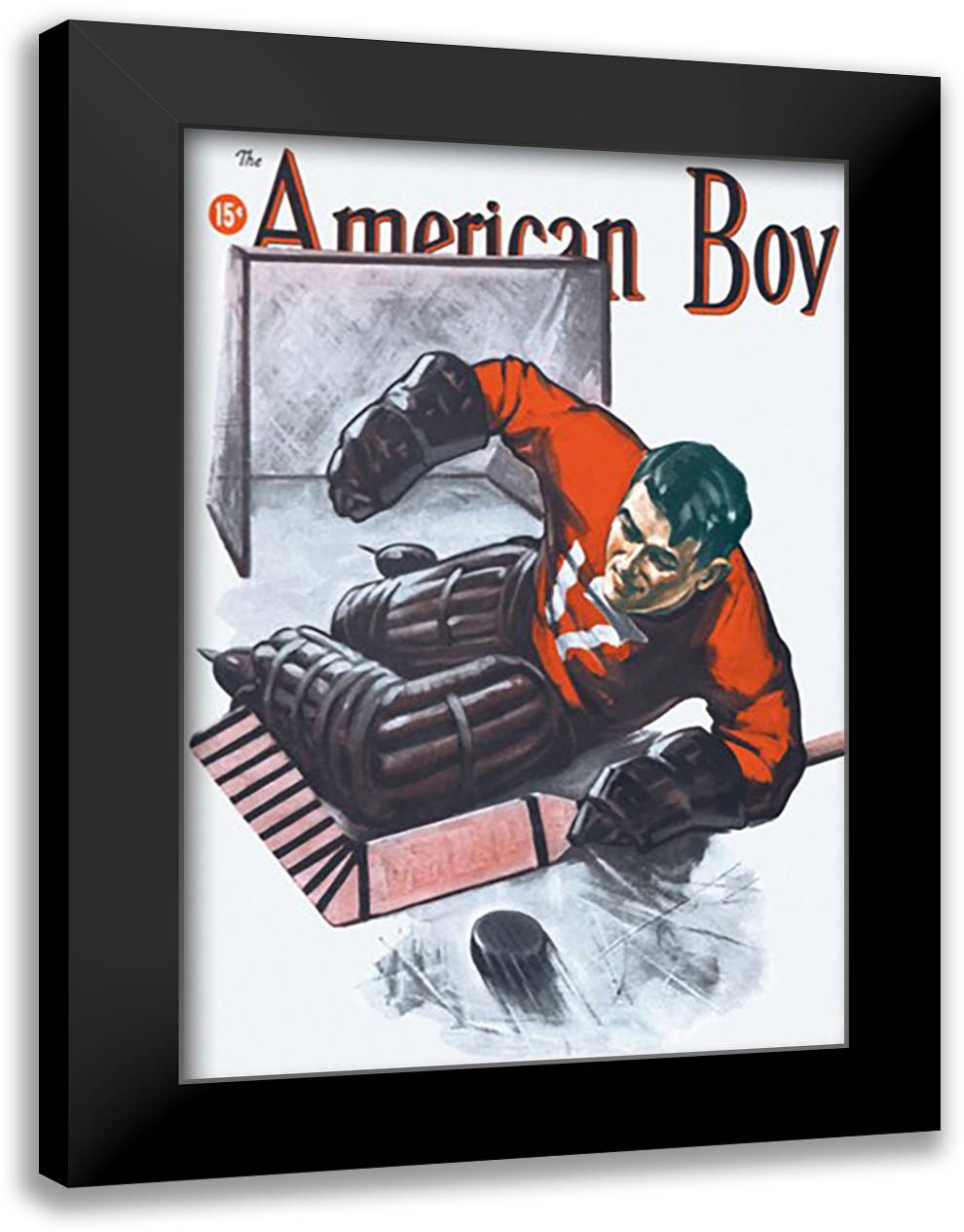 Goalie Making Stick Save 16x22 Black Modern Wood Framed Art Print Poster