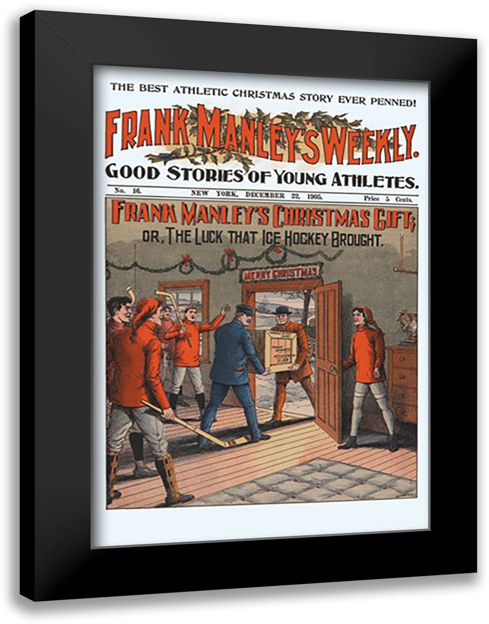 Frank Manley's Christmas Gift; or, the Luck That Ice Hockey Brought 16x22 Black Modern Wood Framed Art Print Poster