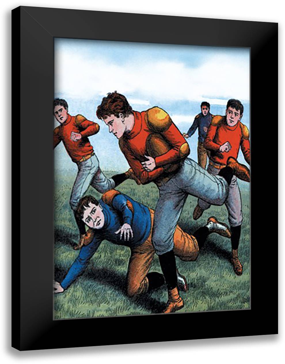 Ball Carrier Eludes the Defender 16x22 Black Modern Wood Framed Art Print Poster