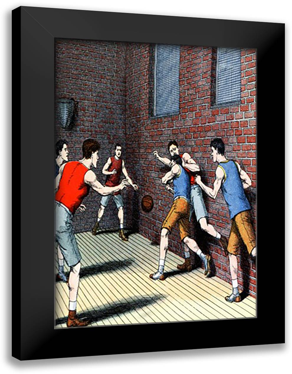 Getting Physical on the Basketball Court 16x22 Black Modern Wood Framed Art Print Poster