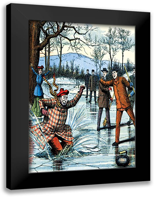 Falling through the Ice during a Curling Game 16x22 Black Modern Wood Framed Art Print Poster