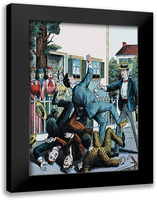 Punch Sends Them Sprawling 16x22 Black Modern Wood Framed Art Print Poster