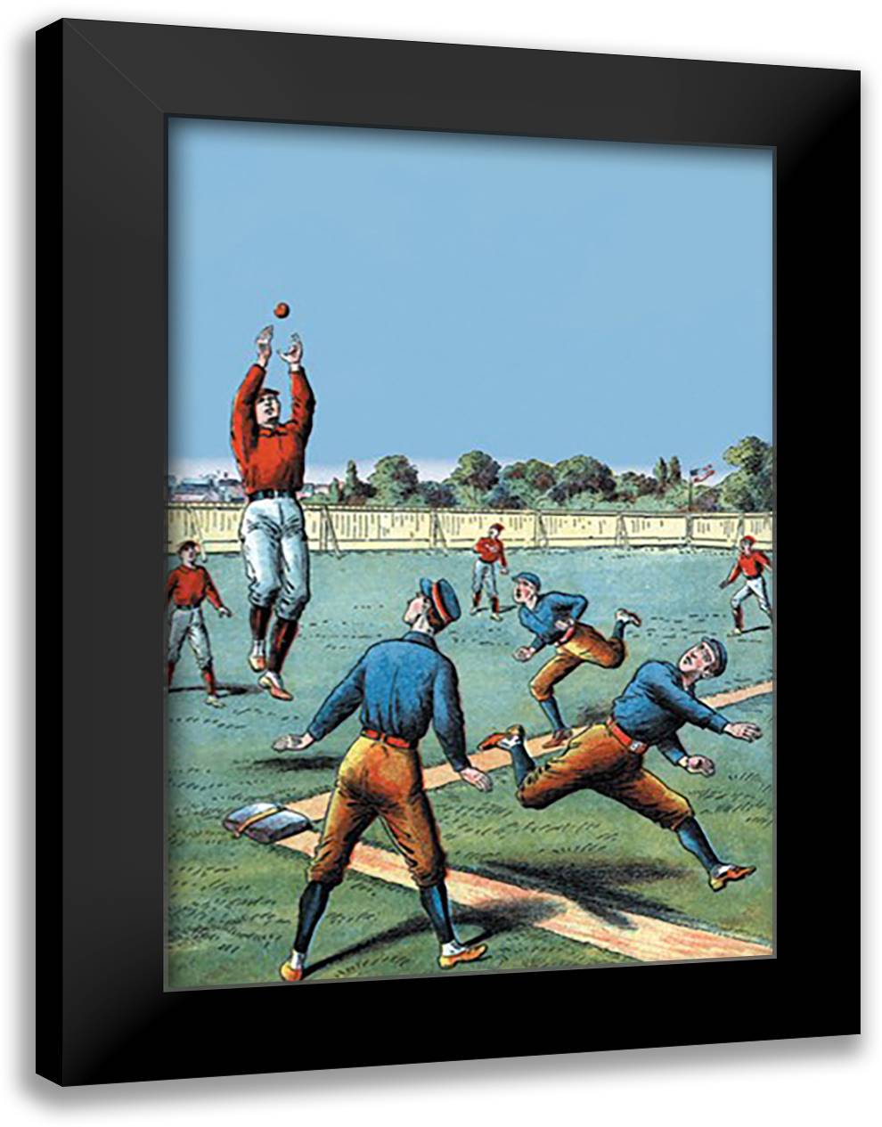 Leaping Catch on the Baseball Diamond 16x22 Black Modern Wood Framed Art Print Poster