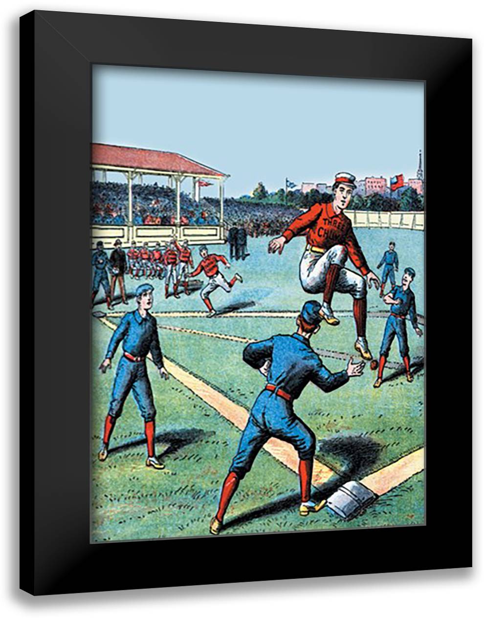 Celebratory Leap at First Base 16x22 Black Modern Wood Framed Art Print Poster