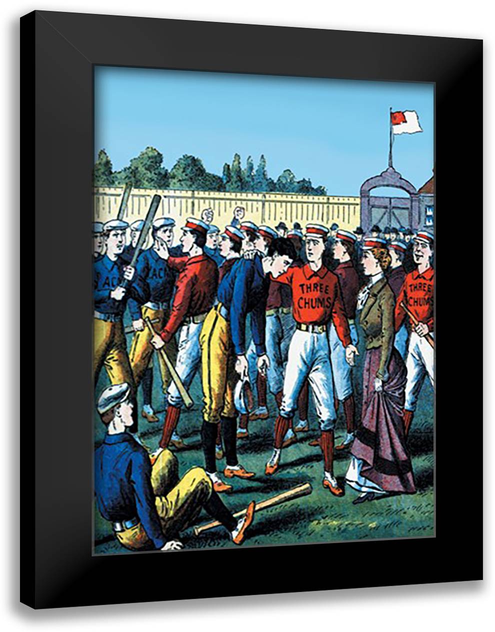 Ballplayers Try to Settle Dispute 16x22 Black Modern Wood Framed Art Print Poster