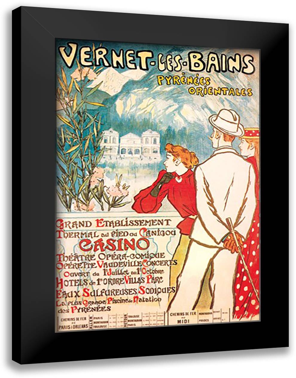 Vernet-les-Bains: Pyrenees Orientales 16x22 Black Modern Wood Framed Art Print Poster by Steinlen, Theophile-Alexandre