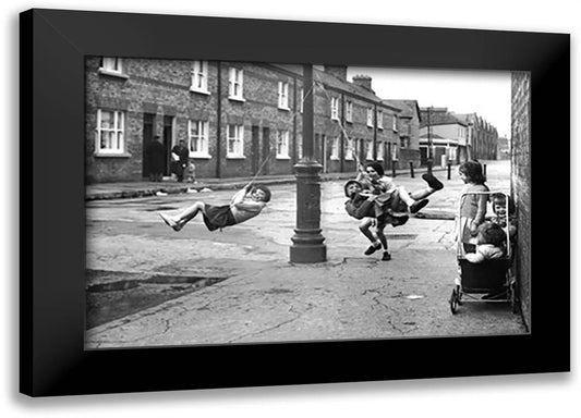 Dublin Children at Play 22x16 Black Modern Wood Framed Art Print Poster