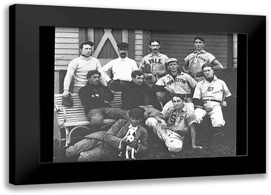 College Baseball Players with Terrier 22x16 Black Modern Wood Framed Art Print Poster