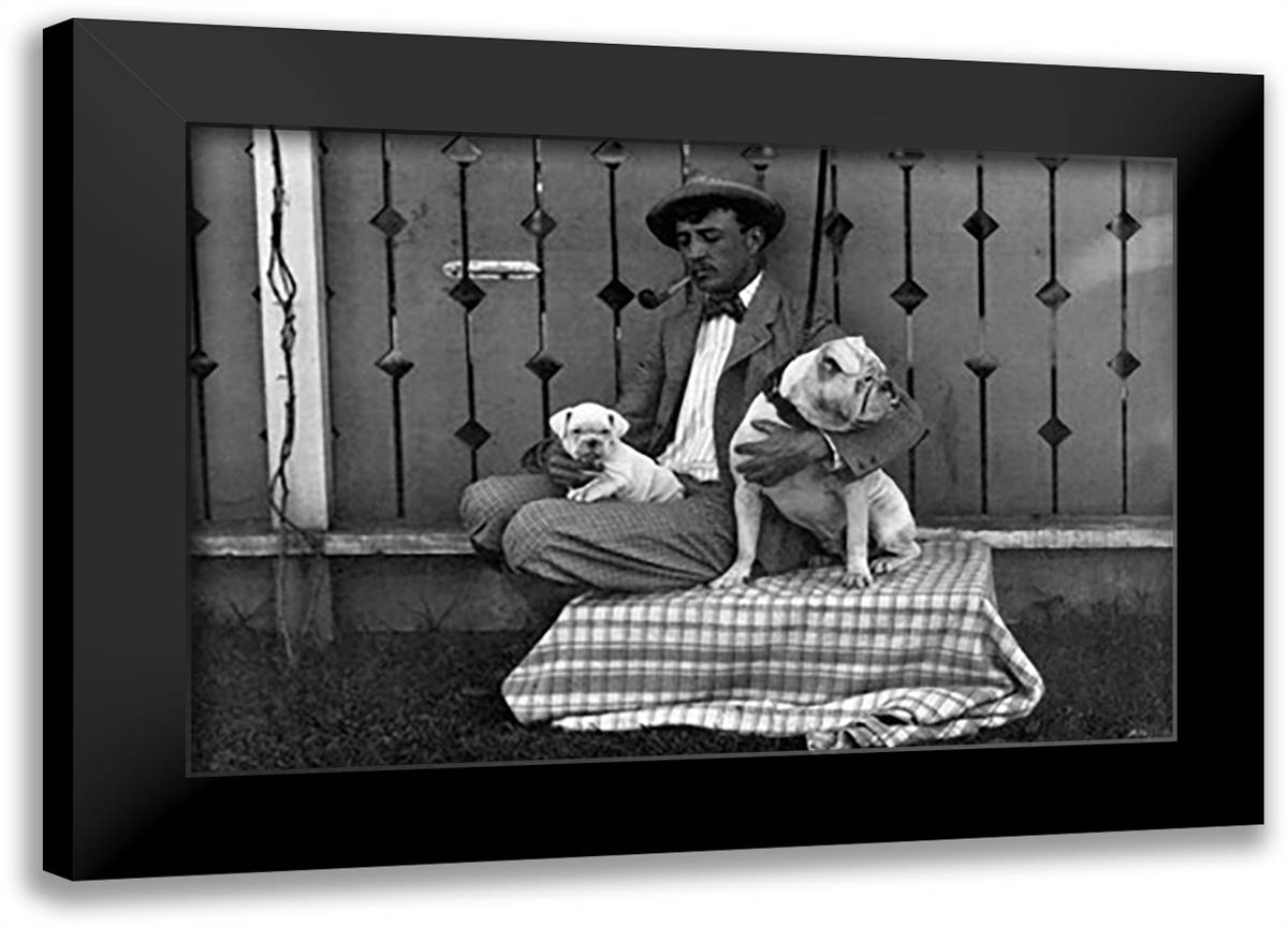 Bulldog, Master, and Pup 22x16 Black Modern Wood Framed Art Print Poster