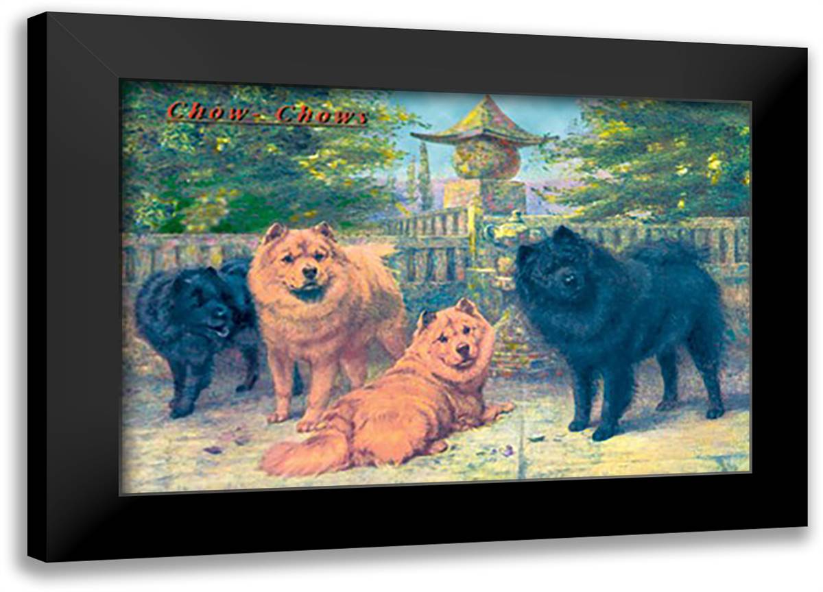 Four Champion Chow-Chows 22x16 Black Modern Wood Framed Art Print Poster