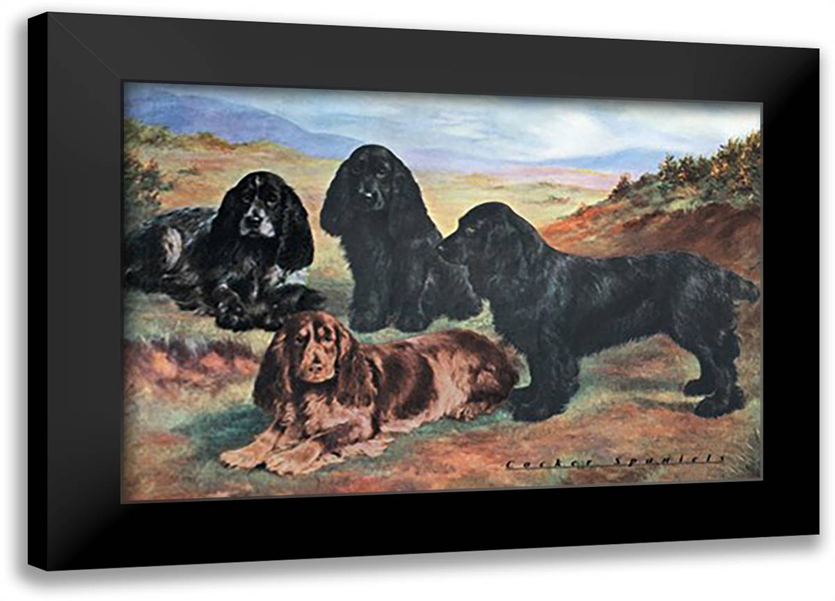 Four Cocker Spaniels 22x16 Black Modern Wood Framed Art Print Poster