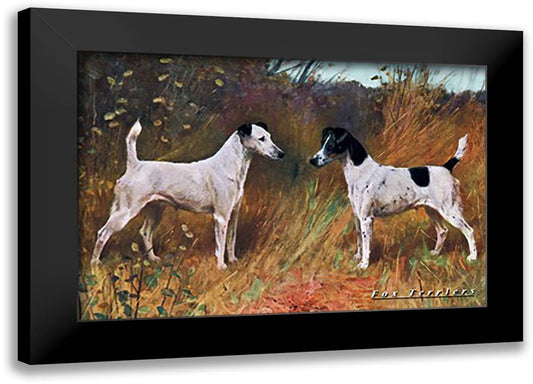 Two Fox Terriers 22x16 Black Modern Wood Framed Art Print Poster