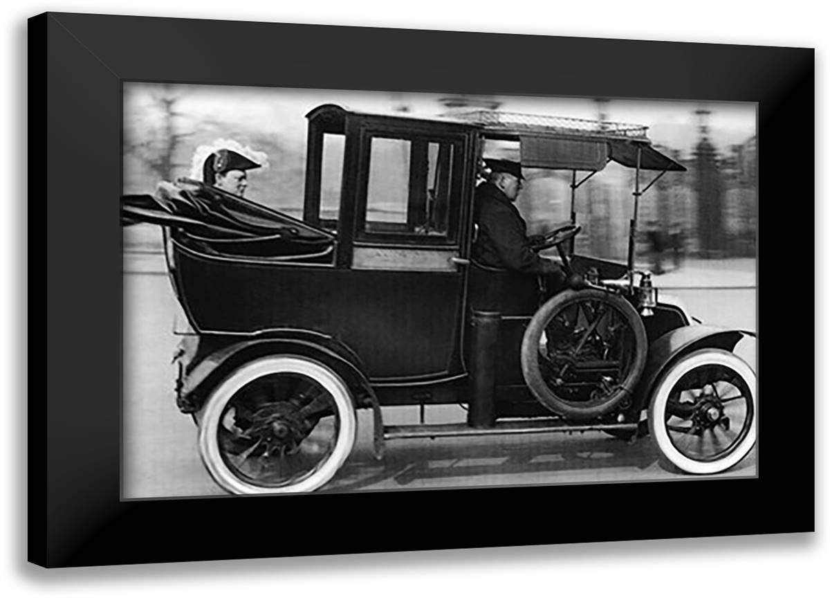 Churchill in Car, London 22x16 Black Modern Wood Framed Art Print Poster