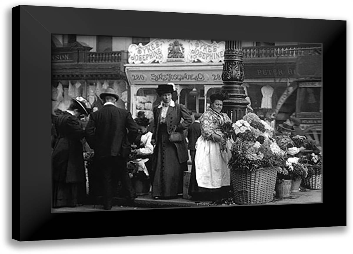 Flower Sellers, London 22x16 Black Modern Wood Framed Art Print Poster