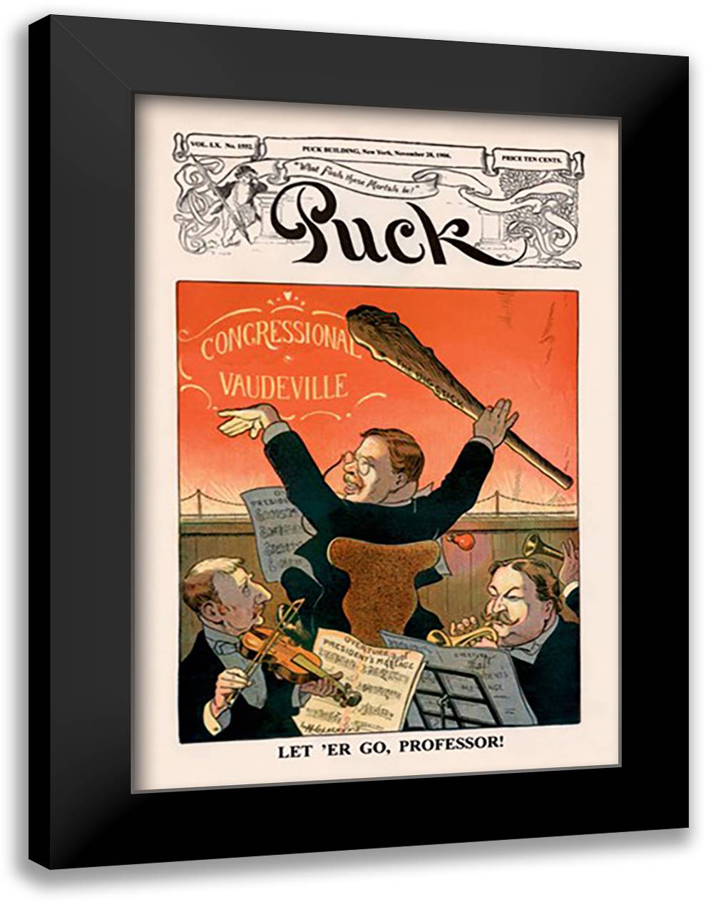 Puck Magazine: Let 'er go, Professor! 16x22 Black Modern Wood Framed Art Print Poster