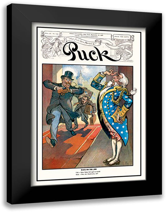 Puck Magazine: Back on the Job 16x22 Black Modern Wood Framed Art Print Poster