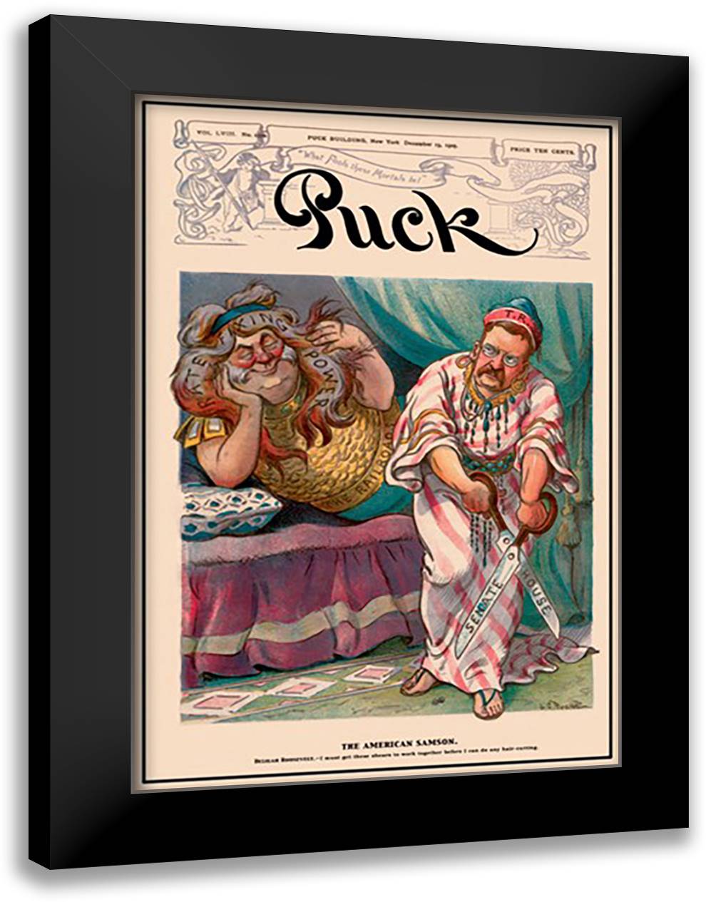 Puck Magazine: The American Samson 16x22 Black Modern Wood Framed Art Print Poster