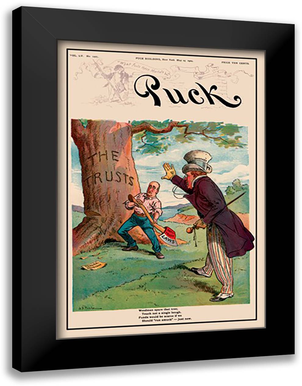 Puck Magazine: Felling the Trusts 16x22 Black Modern Wood Framed Art Print Poster