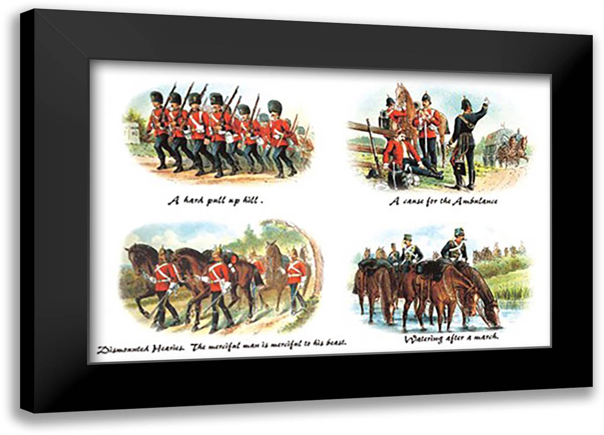 Hard Pull up Hill, Cause for the Ambulance, Dismounted Heavies, and Watering after a March 22x16 Black Modern Wood Framed Art Print Poster by Simkin, Richard