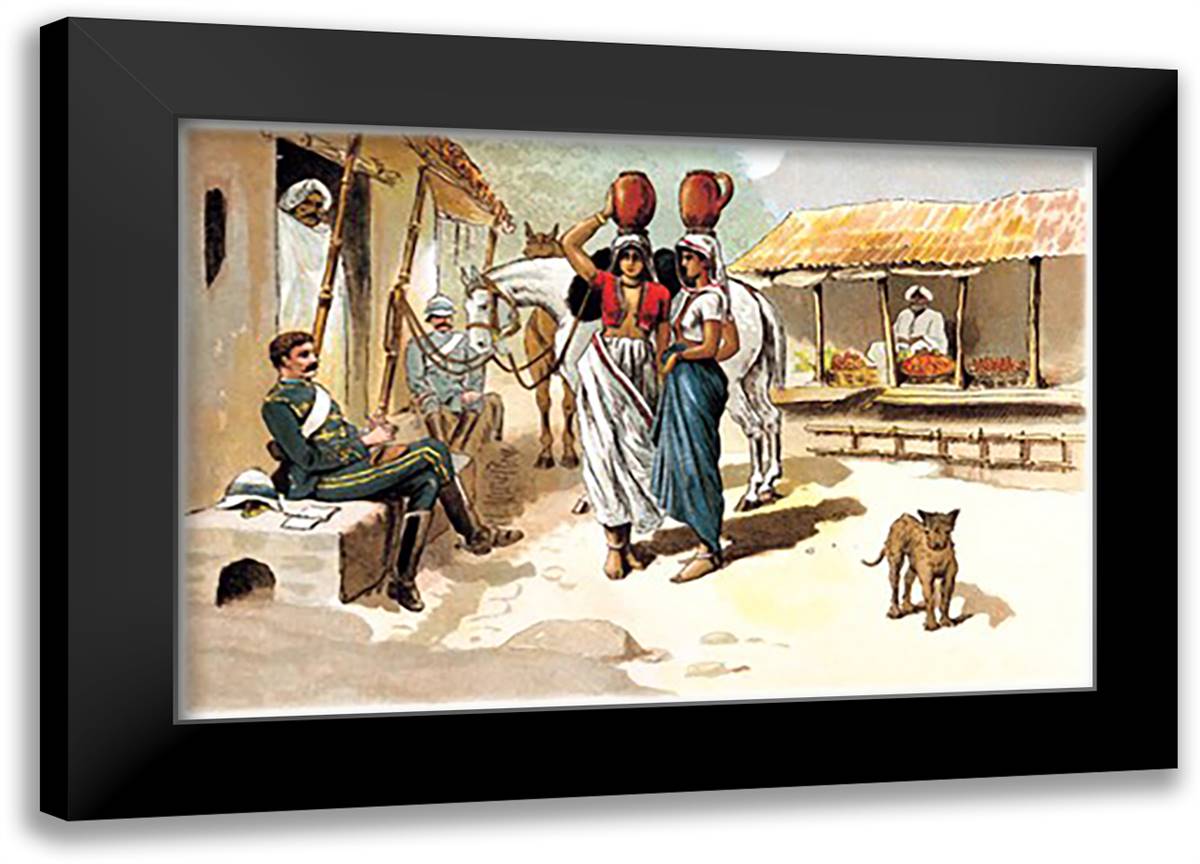 Soldier and Villagers 22x16 Black Modern Wood Framed Art Print Poster by Simkin, Richard